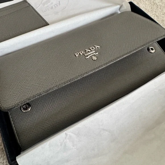 Prada Saffiano Leather Gray Wallet - Picture 12 of 16